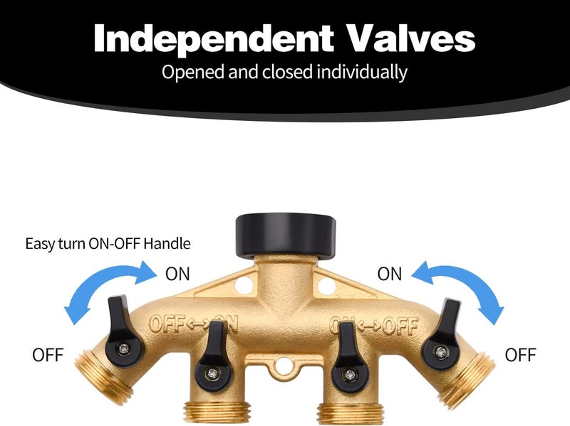 LFSEMINI 4 Way Hose Splitter with 4Pcs Garden Hose Extension Adapter, Brass Garden Hose Splitter Set, Hose Spigot Adapter with 4 Valves and 12 Rubber Washers & 4 Tapes - Image 5